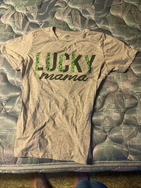 Celebrate It Gray Tee with Green 'Lucky Mama' Print